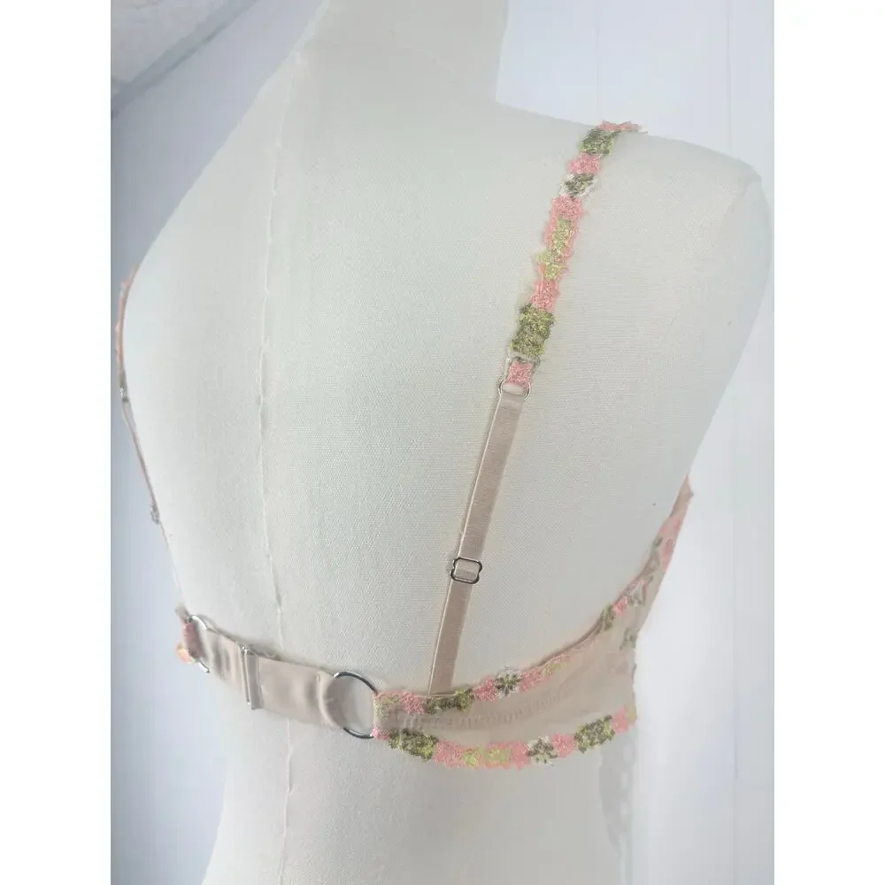 Aerie Mesh Embroidered Floral Bra Medium Coquette Festival Bralette Fairy